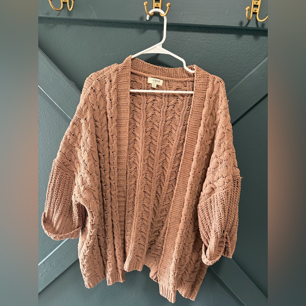 Umgee Cable Knit Cardigan in Brown